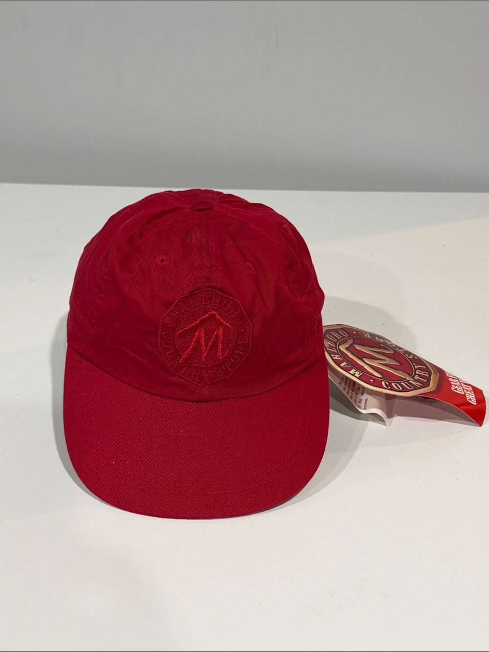 Marlboro Men's Red Baseball Cap with Embroidered 'M' Logo